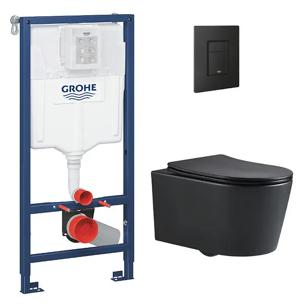 Quantité Limitée Pack WC Bâti-support Rapid SL + WC SAT sans bride noir mat + Abattant softclose + Plaque noire mat (RapidSL-BlackSATrimless-KF0) GROHE
