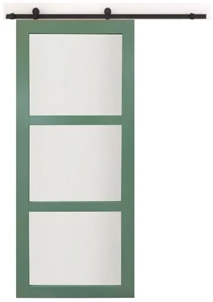 Prix Bas Porte Coulissante Vert Sauge RAL 6021 Vitrée H204 x L73 cm, railroulette, coquilles GD MENUISERIES