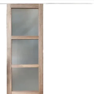 Bon Plan Porte Coulissante bois Frake Vitrée H204 x L73 cm, rail bandeau blanc GD MENUISERIES