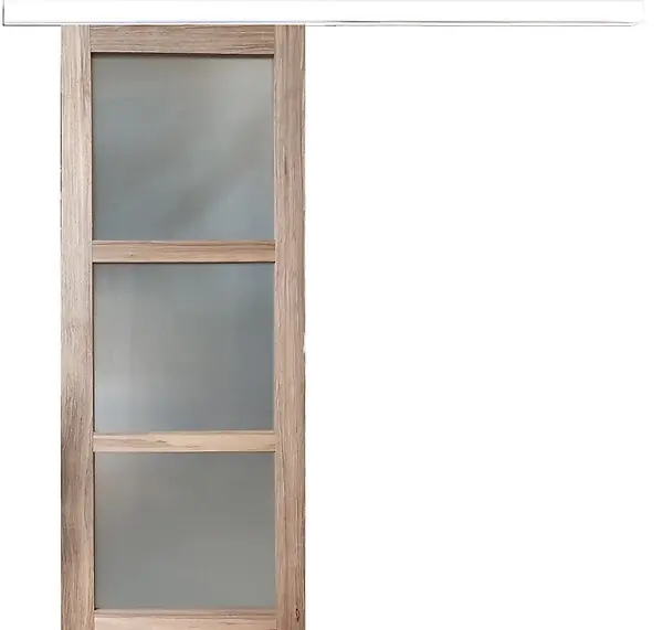 Bon Plan Porte Coulissante bois Frake Vitrée H204 x L73 cm, rail bandeau blanc GD MENUISERIES