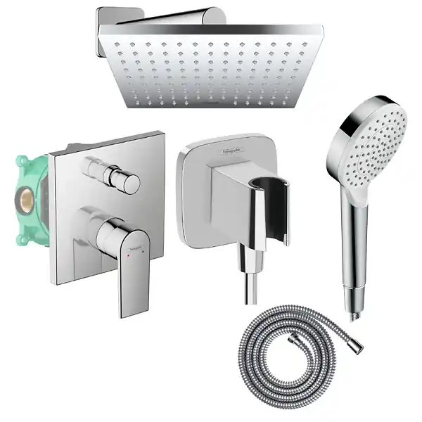 Colonne de douche encastrée mécanique Vernis Shape Douche de tête Crometta Flexible Métaflex Douchette Crometta chromé HANSGROHE Prix Bas