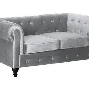 Soldes Canapé fixe Chesterfield Velours "Aliza" - 157 x 82 x 70 cm - 2 places - Gris HABITAT ET JARDIN
