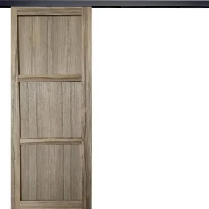 Porte Coulissante bois Frake 3 Panneaux H204 x L83 cm, rail alu bandeau noir GD MENUISERIES Bon Plan