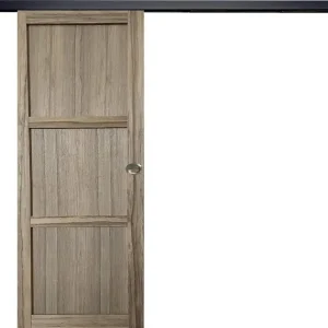 Porte Coulissante bois Frake 3 Panneaux H204 x L73 cm, rail alu bandeau noir, coquilles GD MENUISERIES Expédié Aujourd'hui