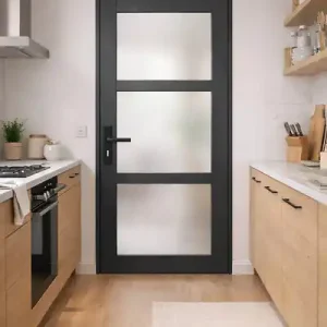 Nouveauté Bloc Porte Blakeria Gris Anthr Vitrée H204 x L73 cm Côte Tableau P.Droit,Poignee GD MENUISERIES