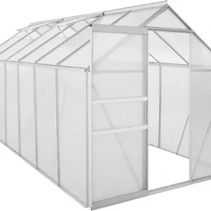 Petit Prix Serre jardin polycarbonate 370 x 190 x 195 cm "Basilic" - 7,03 m² - Gris HABITAT ET JARDIN