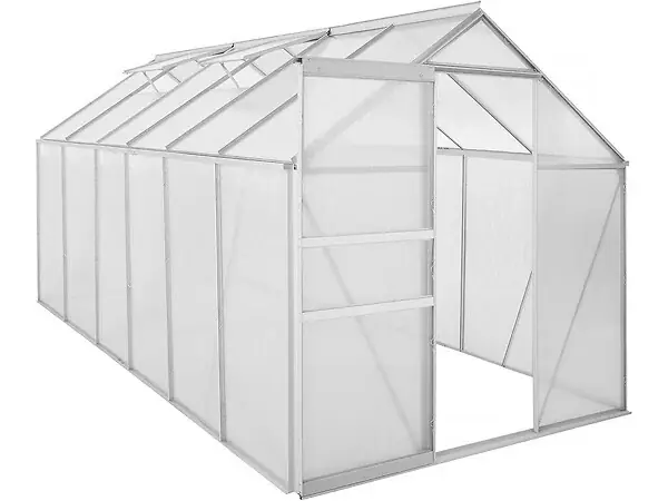 Petit Prix Serre jardin polycarbonate 370 x 190 x 195 cm "Basilic" - 7,03 m² - Gris HABITAT ET JARDIN