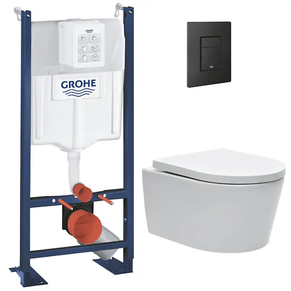 Paiement Sécurisé Swiss Aqua Technologies Pack WC Bâti autoportant Rapid SL + WC SAT sans bride et fixations invisibles + Plaque Noir mat (ProjectSATrimless-KF0)
