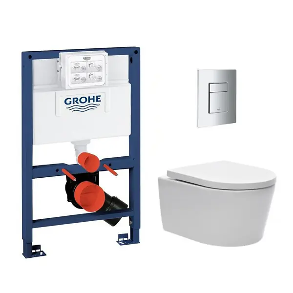 Pack WC Bâti-support Rapid SL + WC sans bride SAT Brevis + Plaque Chrome (RapidSL082-Brevis-1) GROHE Remise