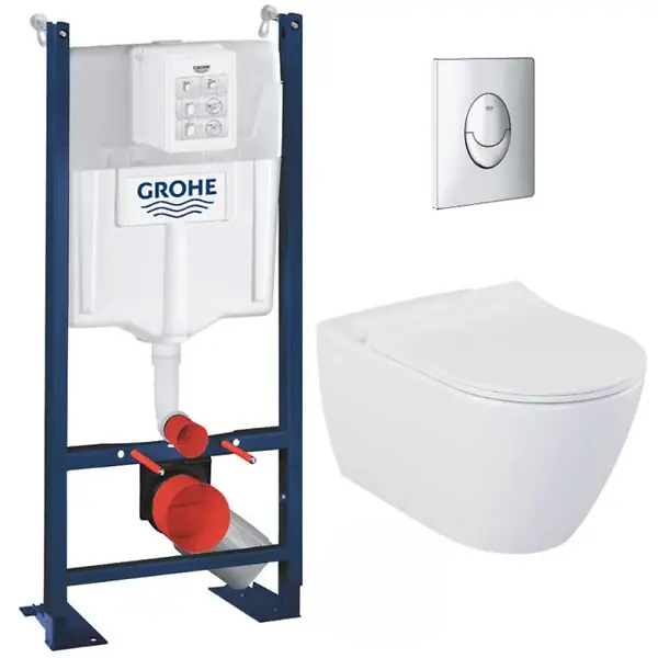 Pack WC Bâti-support Rapid SL + WC sans bride Bello + Abattant softclose + Plaque Chrome (ProjectBello-2) GROHE Marque