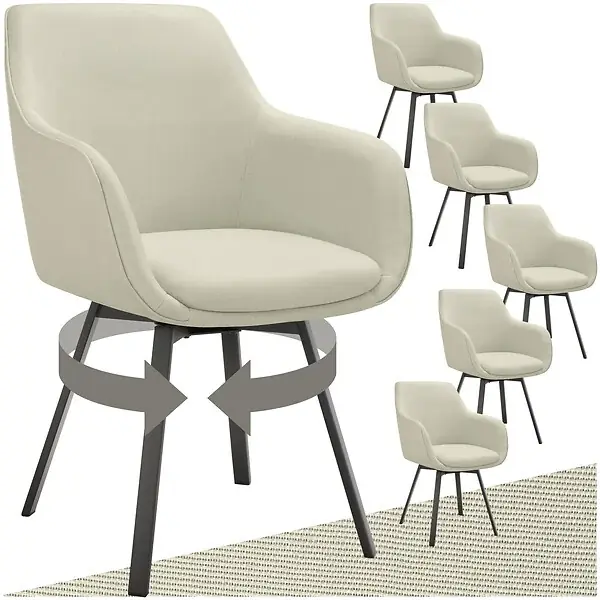 Lot 6 Fauteuils pivotants rembourrés avec accoudoirs gris/beige TECTAKE Dernier Modèle