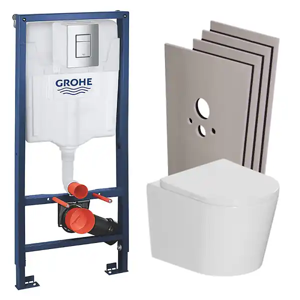 Pack WC bâti-support Rapid SL + WC suspendu sans bride + abattant SoftClose + set habillage + plaque chrome (RSLCETOR1SB) GROHE Meilleur Choix