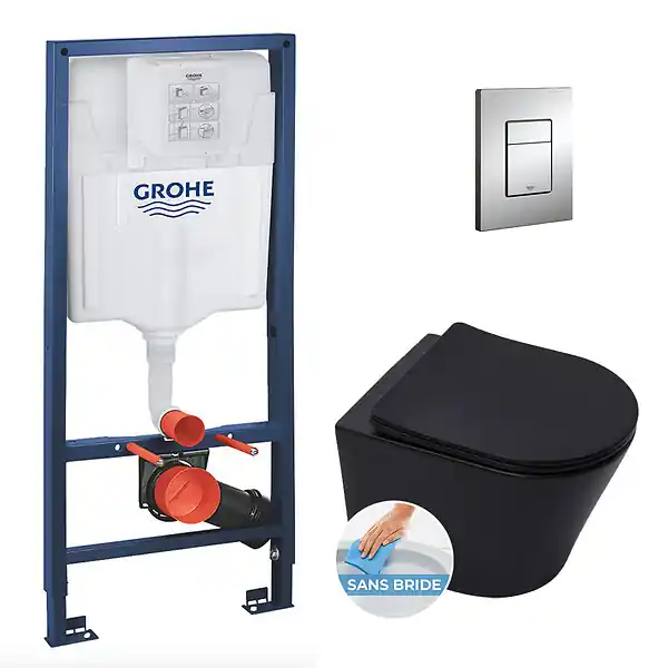 Expédié Aujourd'hui Pack WC Bâti-support Rapid SL + Cuvette SAT Infinitio noire mat + Abattant frein de chute + Plaque Chrome GROHE
