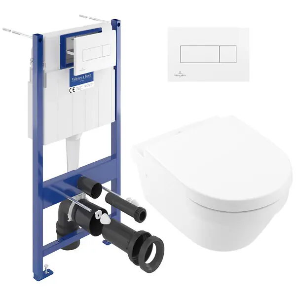 Pack WC Bâti Villeroy & Boch + Cuvette Villeroy sans bride + Abattant Duroplast + Plaque blanche (ViConnectArchi3-2) Soldes