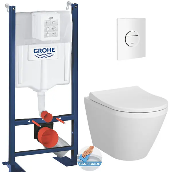 Promotion Pack WC Bâti Autoportant Rapid SL + WC sans bride Integra avec fixations invisibles + Abattant softclose + Plaque blanc alpin GROHE