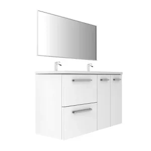 Pas Cher Meuble double vasque suspendu blanc brillant - L120xP45cm VIF