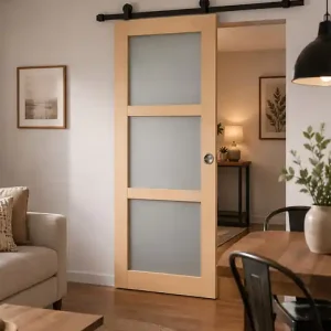 Prix Bas Porte Coulissante Ayous 3 Panneaux Gris Clair H204 x L83 cm, Rail Roulettes, Coquilles GD MENUISERIES