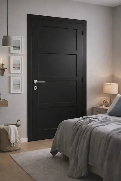 Bloc Porte Telia noir 4 panneaux H204 x L73 cm Côte Tableau P.Gauche,Poignee Pomerol GD MENUISERIES Offre Exclusive