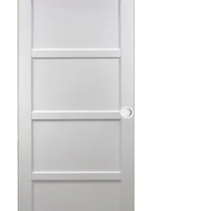 Porte Coulissante Tamera Blanc 4 Panneaux H204 X L73 cm, Rail Roulettes, Coquilles Blanc GD MENUISERIES Expédition Rapide