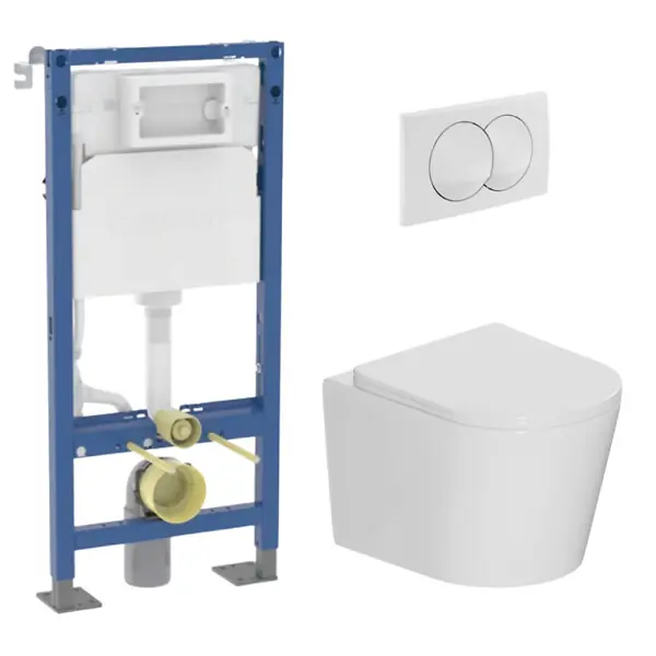 Remise Duofix Pack WC bâti autoportant + WC suspendu sans bride + abattant SoftClose Ceramia + plaque blanche (GEBCE14WT03MAN-FR) GEBERIT