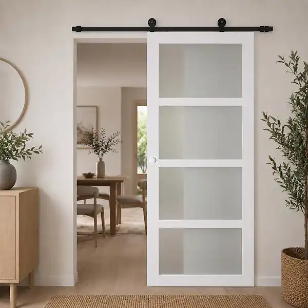 Porte Coulissante Tana Blanc Vitrée H204 X L83 cm, Rail Roulettes, Coquilles Blanc GD MENUISERIES Bon Marché