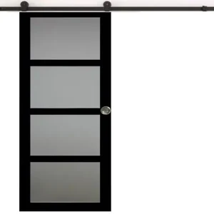 Porte Coulissante Telia Noir Vitrée H204 x L83 cm, Rail roulettes, Coquilles GD MENUISERIES Soldes