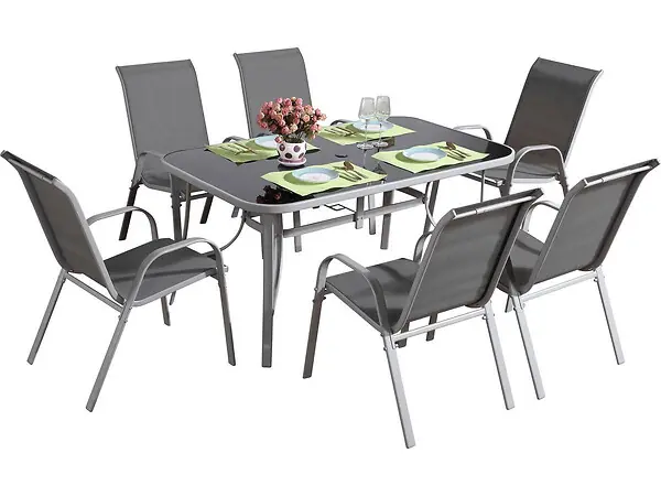 Acheter En Ligne Table et chaises de jardin en textilène "cordoba + Porto" 6 personnes gris clair HABITAT ET JARDIN