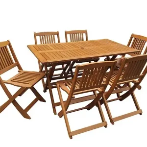 Bon Plan Table et chaises de jardin en bois exotique "Hongkong" - Table pliante + 6 chaises pliantes HABITAT ET JARDIN