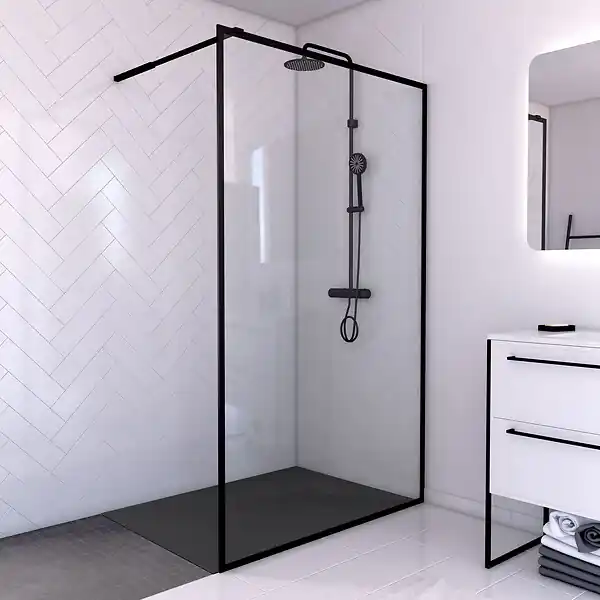Paroi de douche 120x200cm + receveur a poser 120x80cm - cadre et barre noir mat - CONTOURING 120 AURLANE Solde