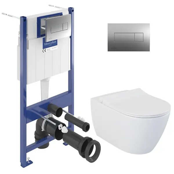 ViConnect Pro S Pack WC bâti Villeroy & Boch + WC suspendu sans bride Livea + abattant SoftClose + plaque (VCNBELLO2SPCH) Seulement Aujourd'hui