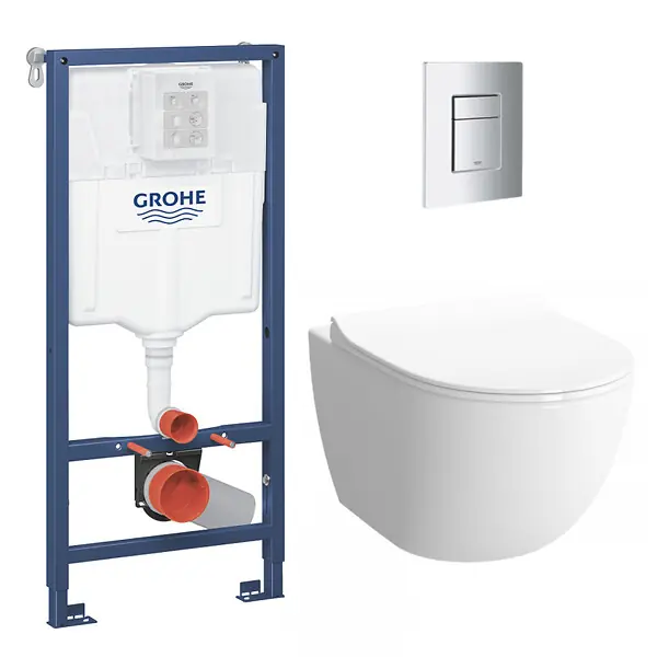 Swiss Aqua Technologies Pack WC Bâti-support + WC sans bride SAT Infinitio 2.0, fixations invisibles + Plaque chrome Prix Cassé