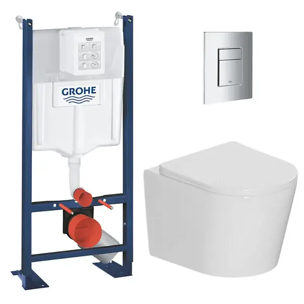 Pack WC bâti-support autoportant Rapid SL 113 cm + WC sans bride + abattant SoftClose + plaque chrome (PROCETOR1SP) GROHE Expédition Rapide
