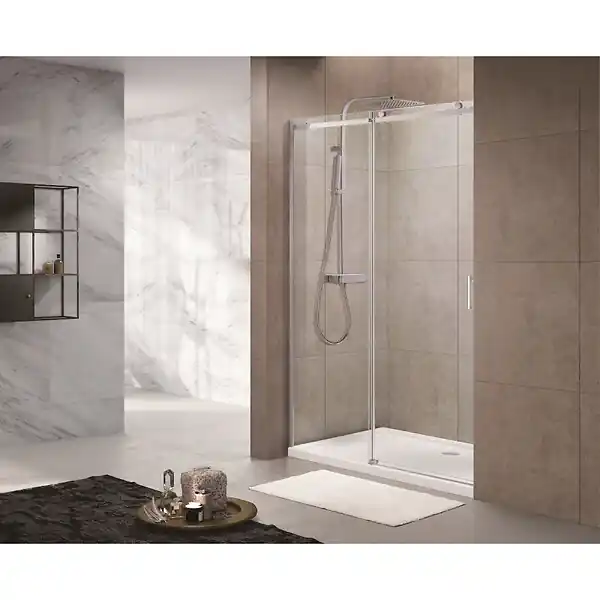 Paiement Sécurisé Swiss Aqua Technologies T-Linea Porte coulissante douche verre trempé Easy Clean 120x200cm Ouverture droite à gauche TLDNEW120L02