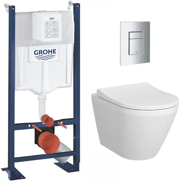 Haute Qualité Pack WC Bâti Autoportant Rapid SL + WC sans bride Integra + Abattant softclose + Plaque chrome (ProjectIntegraRimless-1) GROHE