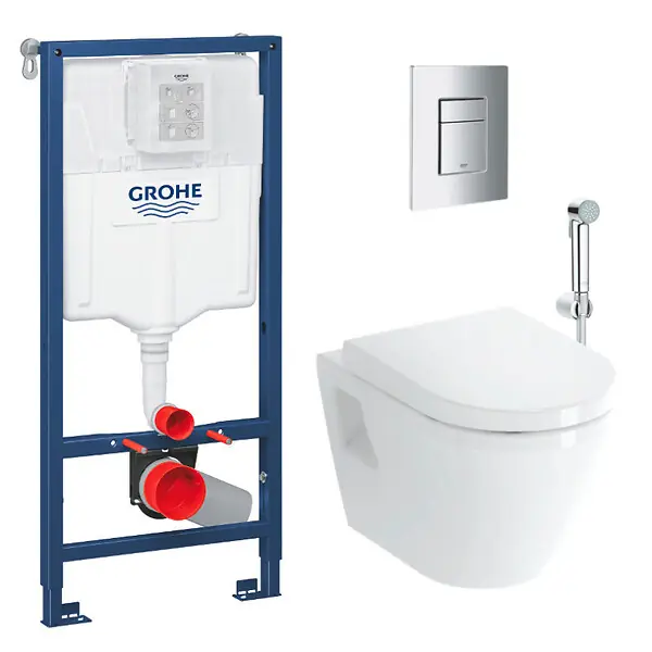Pack WC Bâti-support Rapid SL + Cuvette suspendue Vitra + Abattant + Douchette bidet + Plaque Chrome Expédié Aujourd'hui