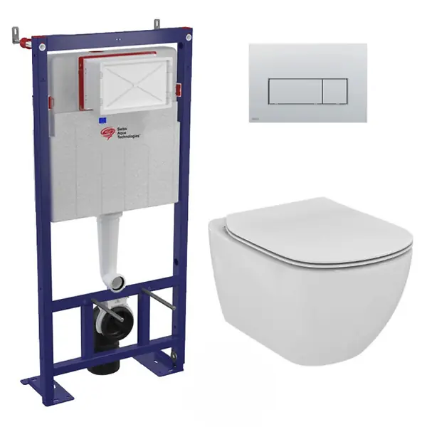 Pack WC Bâti autoportant + WC Ideal Standard Tesi Aquablade sans bride + Plaque Chrome mat (SMART-Tesi-572) SWISS AQUA TECHNOLOGIES Offre Spéciale