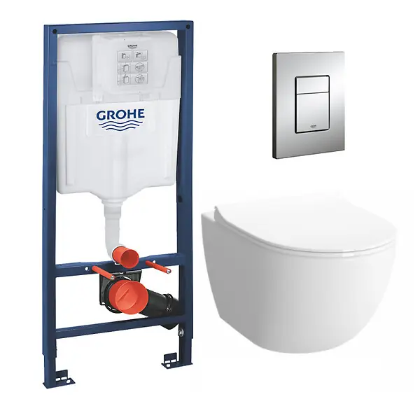 Seulement Aujourd'hui Pack WC Bâti + cuvette Sento compacte + plaque de commande chrome (GROHE-SentoCOMPACT)
