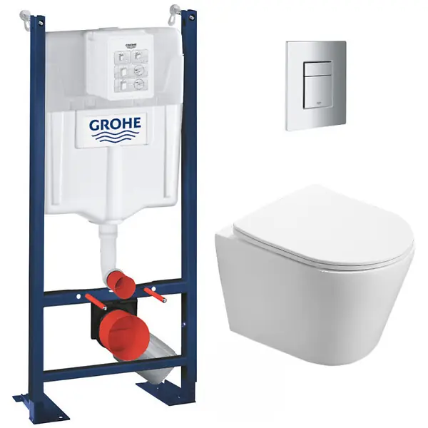 Petit Prix Grohe Pack WC Bâti autoportant + WC Swiss Aqua Technologies Infinitio sans bride + Plaque chrome (ProjectInfinitio-1-SP)