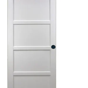 Porte Coulissante Tamera blanc 4 panneaux H204 x L73 cm, Rail Roulettes, Coquilles Noir GD MENUISERIES Must-Have