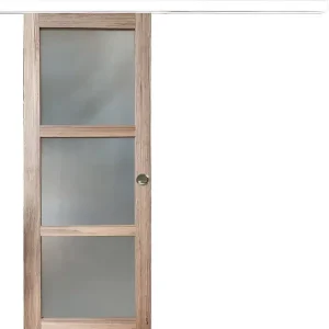 Porte Coulissante bois Frake Vitrée H204 x L73 cm, rail alu bandeau blanc, coquilles GD MENUISERIES Meilleur Prix