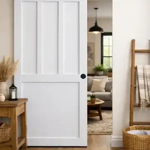 Nouvelle Collection Porte Coulissante Atelier 2 panneaux blanc H204 x L83 cm, Rail roulettes, Coquilles Noir GD MENUISERIES