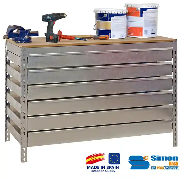 Nouvel Arrivage Simonrack - Kit Etabli Avec Tiroirs 840x1500x750mm - Bt-5 Box6 1500 Galva/bois SIMON RACK