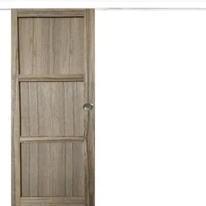 Prix Promo Porte Coulissante bois Frake 3 Panneaux H204 x L83 cm, rail alu bandeau blanc, coquilles GD MENUISERIES