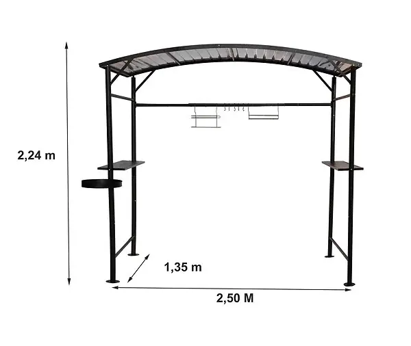 Carport barbecue acier - Gris anthracite - L.250xP.135xH.224 HABRITA Satisfait Ou Remboursé