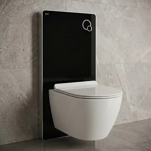 Glass pack WC bâti-support avec plaque de commande + WC suspendu Ceramia sans bride avec abattant SoftClose (STGLBCEPXWT01-FR) SWISS AQUA TECHNOLOGIES Prix Promo