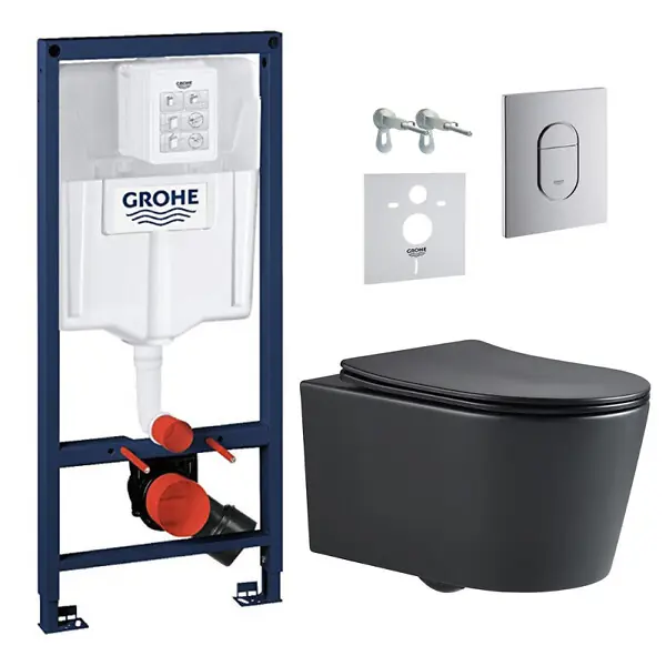 Pack WC Bâti-support Rapid SL + WC sans bride SAT, fixations invisibles + Plaque chrome (ARENABLSAT) GROHE Prix Réduit
