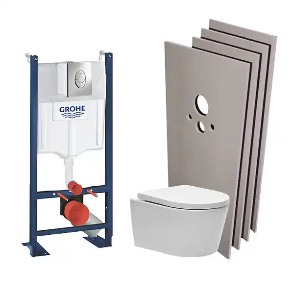 Pack Rapid SL autoportant + cuvette sans bride SAT fixations cachées + plaque chrome + Set habillage (ProjectSATrimless-2-sabo) GROHE Expédition Rapide