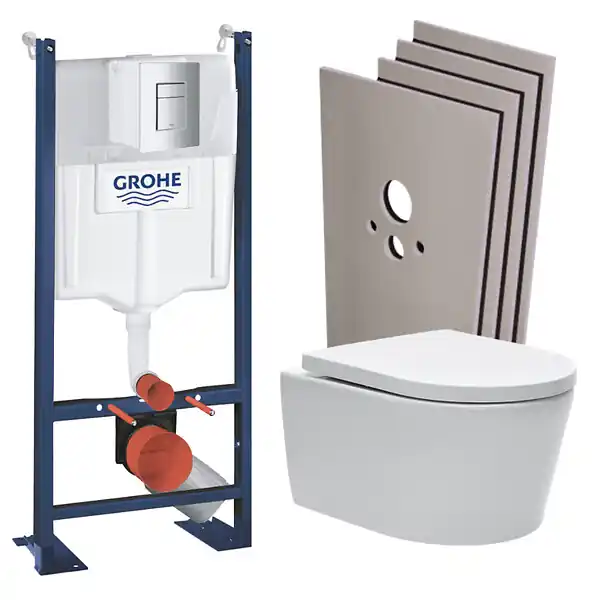 Promotion Saisonnière Pack WC bâti autoportant + WC Swiss Aqua Technologies sans bride + Plaque chrome + Set habillage (ProjectSATrimless-1-sabo) GROHE