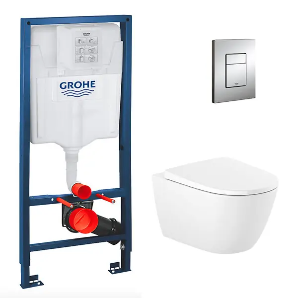 Pack WC Bâti-support Rapid SL + Cuvette suspendue Roca + Abattant softclose+ Plaque Chrome (RapidSL-Ona-1) GROHE Seulement Aujourd'hui