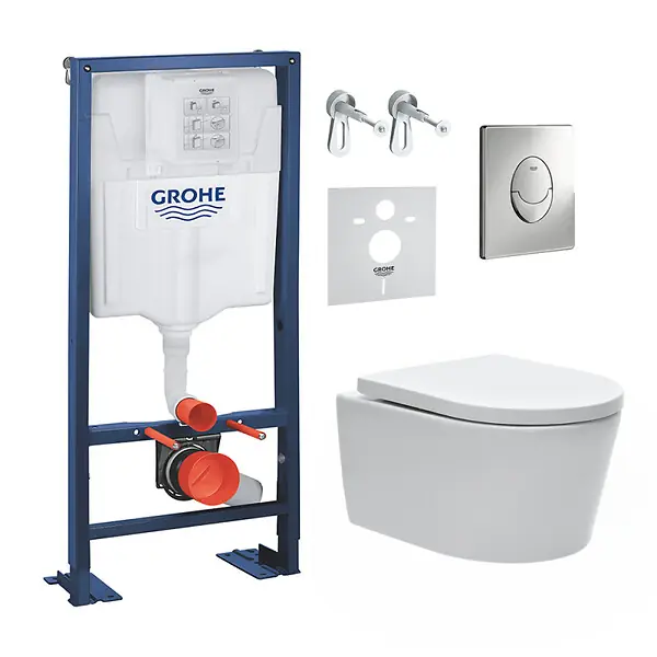 Pack WC bâti-autoportant Rapid SL + WC SAT sans bride + Abattant softclose + Plaque chrome (Autoportant-SAT-2) GROHE Pas Cher